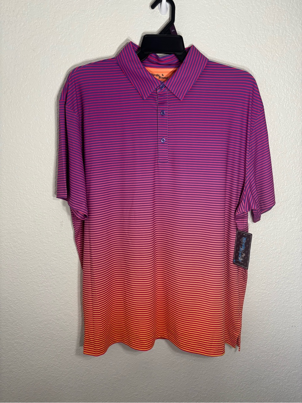 NWT Birdie Bound Men’s Gradient Stripe Polo in Purple and Orange -Size 2XL